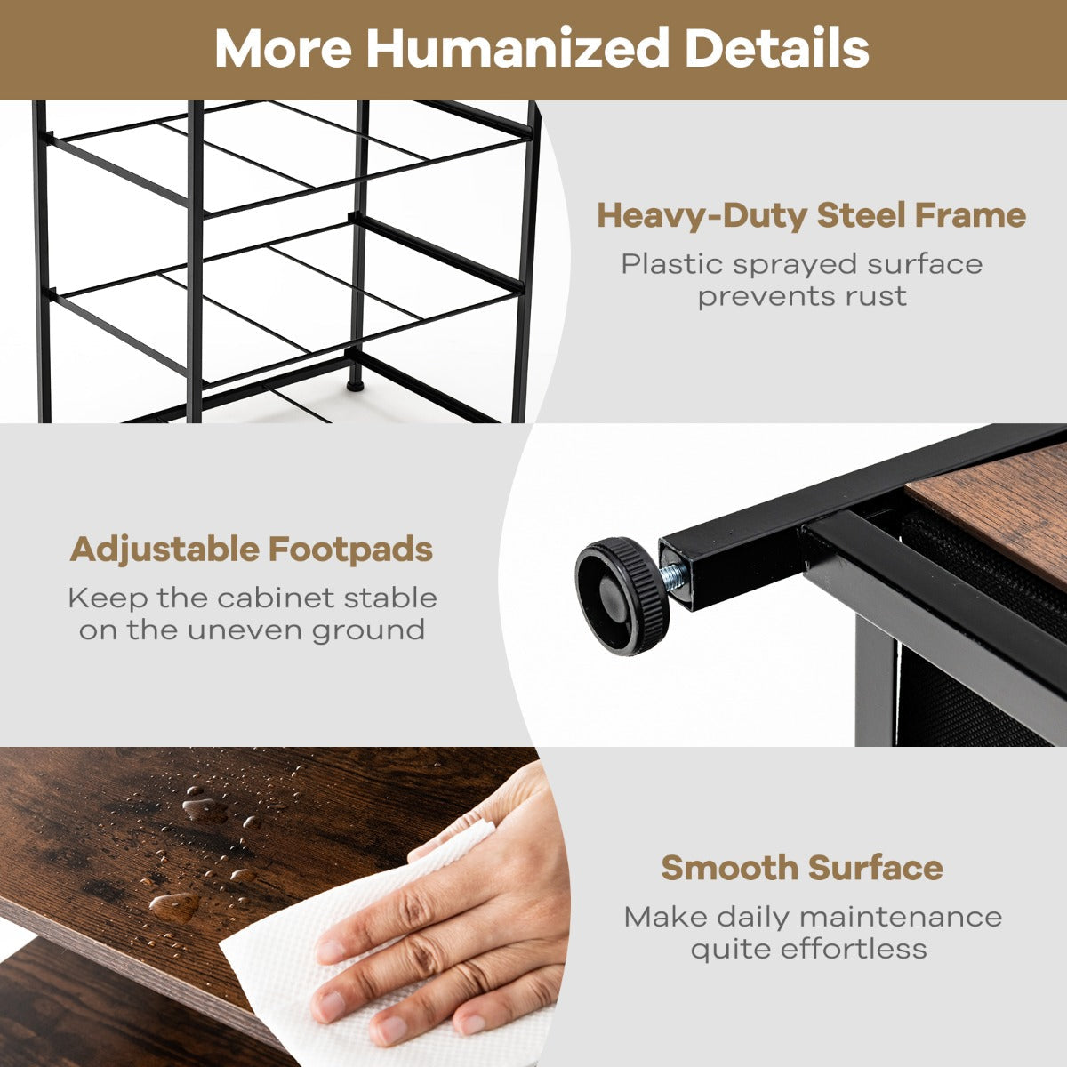 NNECW 3 Chest of Drawers with Top Shelf & Metal Frame