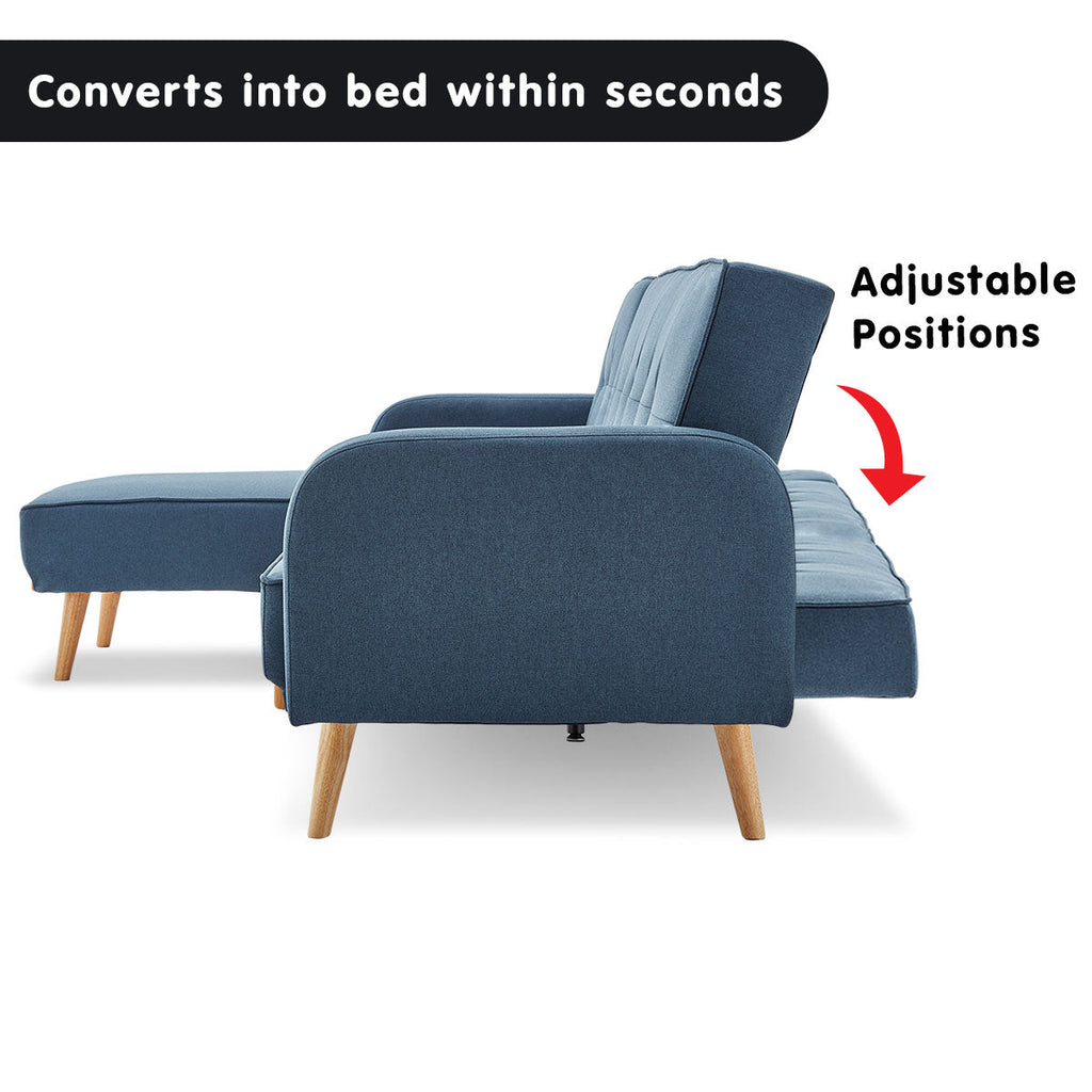 NNEDPE Sarantino 3-Seater Corner Sofa Bed with Chaise Lounge - Blue
