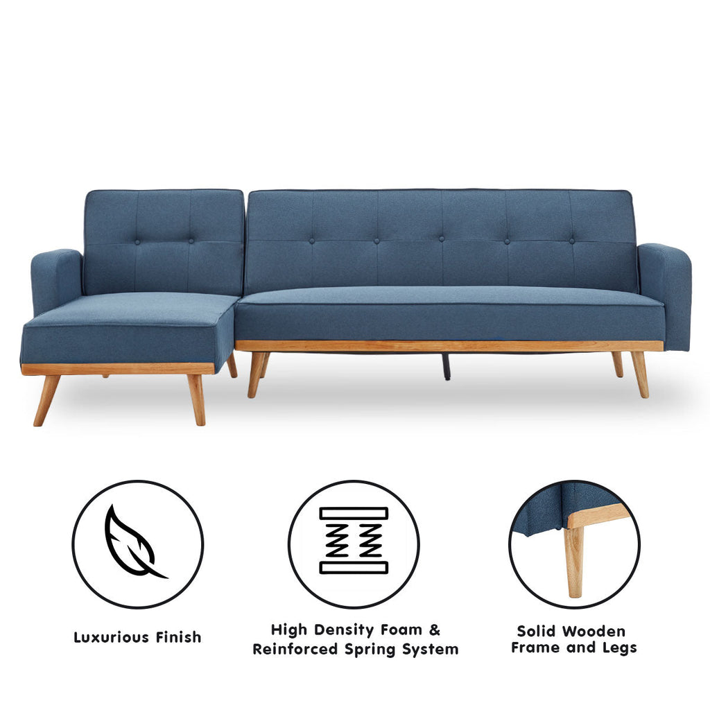 NNEDPE Sarantino 3-Seater Corner Sofa Bed with Chaise Lounge - Blue