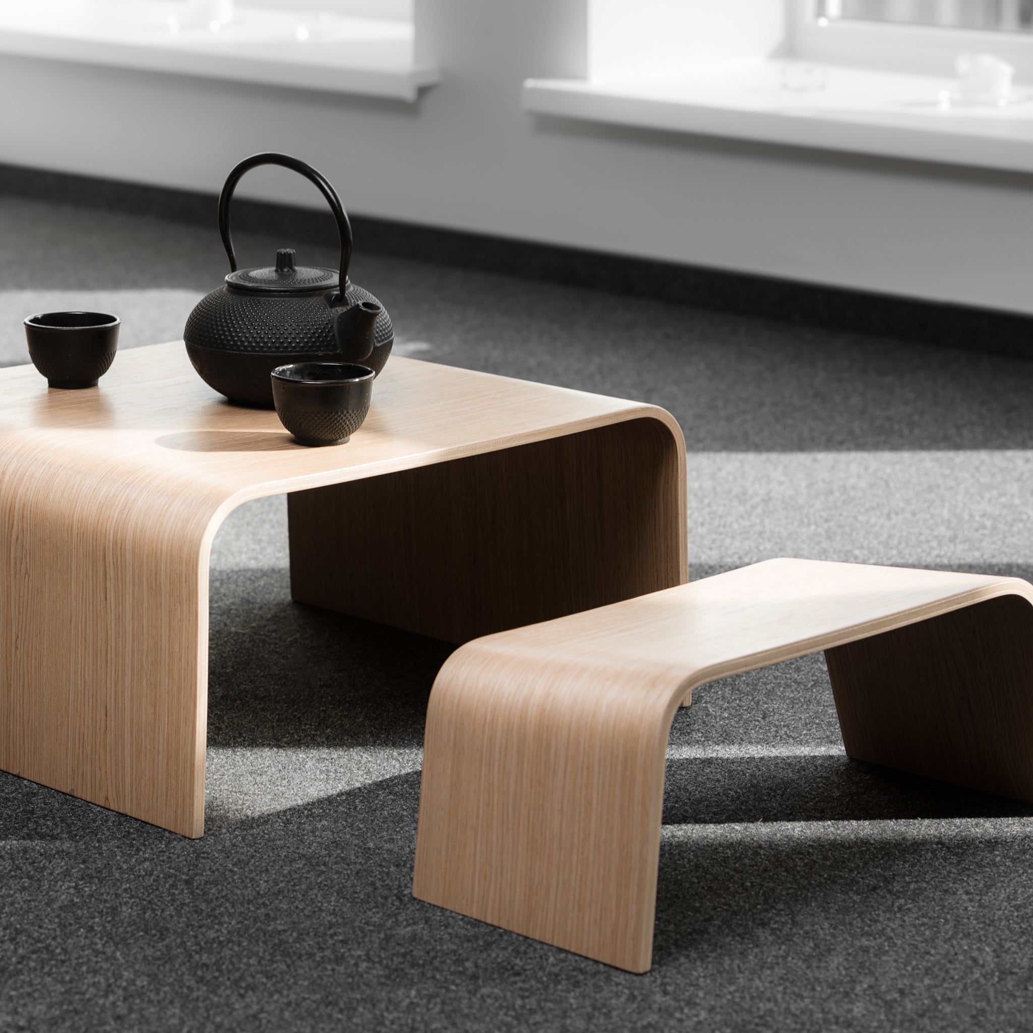 Handmade Wooden Benches and Table Set, Japanese Style Tea Ceremony Set